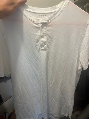 Vince White Short-Sleeve Henley Tee with Three-Button Placket
